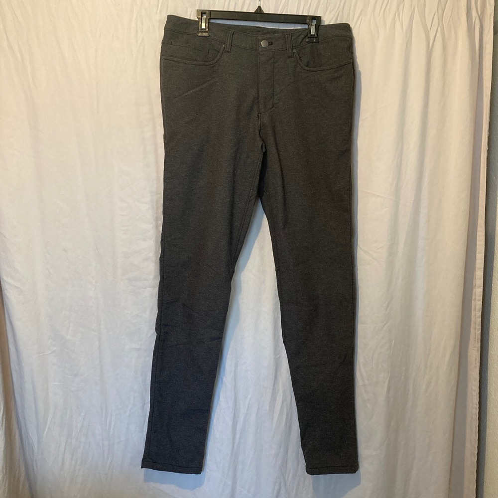 Lululemon ABC Pant Slim Fit Charcoal Grey Heathered 5 Pocket Tech Trousers 34x32